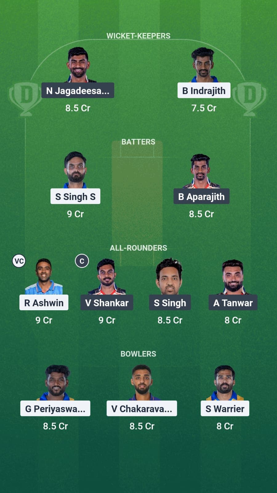 DD vs CSG Dream11 fantasy team